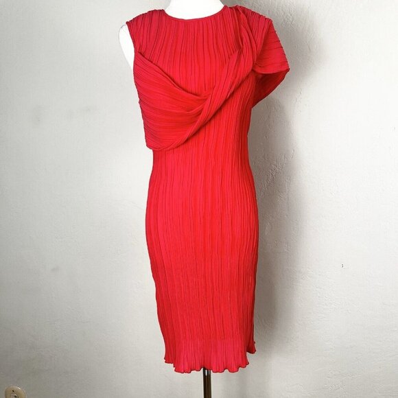 Nomia Twist Front Pleated Knee Length Chili Red One‎ Shoulder Dress Size 6 NEW - Picture 1 of 13